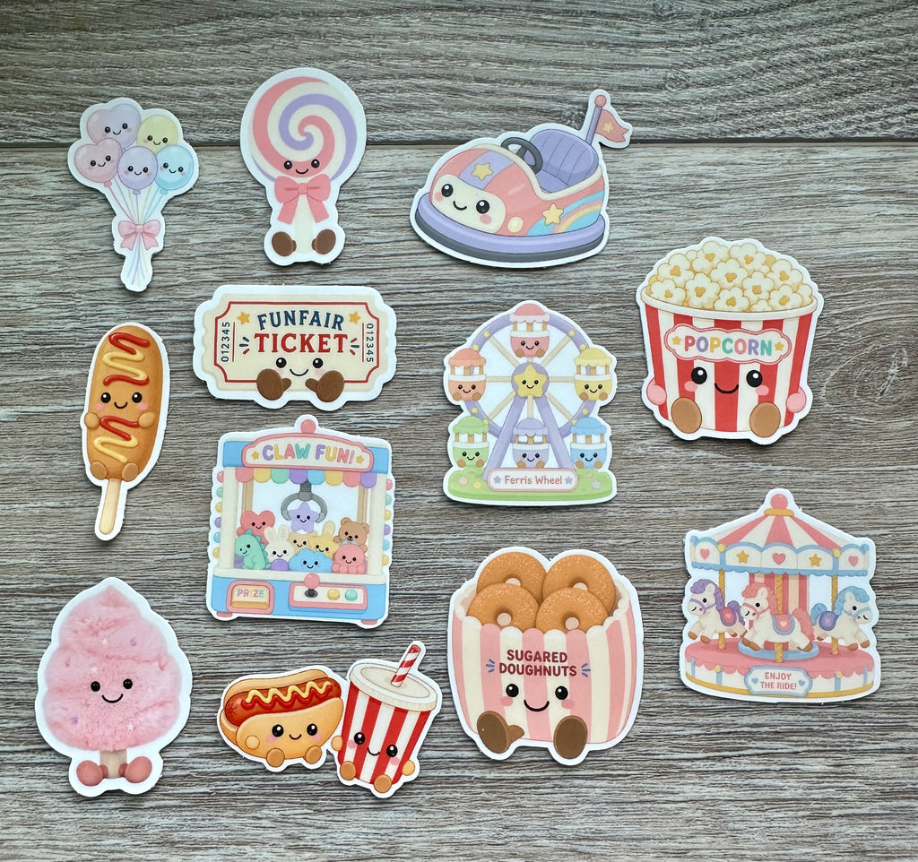 Carnival Fair Die Cut Sticker Pack | 12 Kawaii Summer Fun Stickers