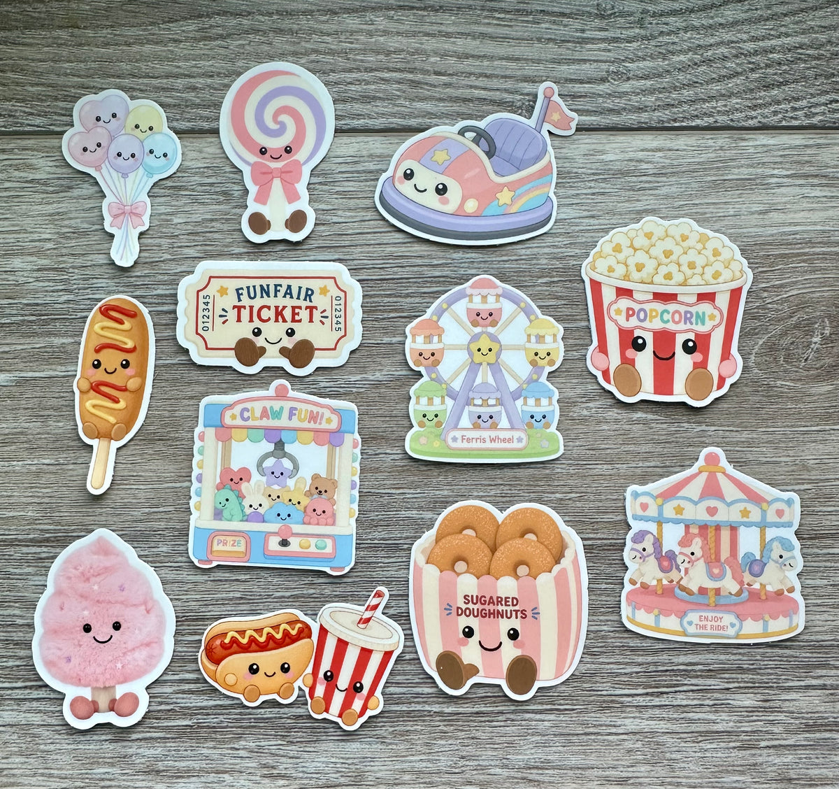 Carnival Fair Die Cut Sticker Pack | 12 Kawaii Summer Fun Stickers