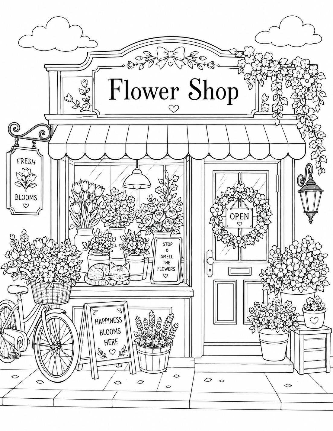 Petal Town Coloring Book Vol. 1 | Cozy Cottagecore Village Shops
