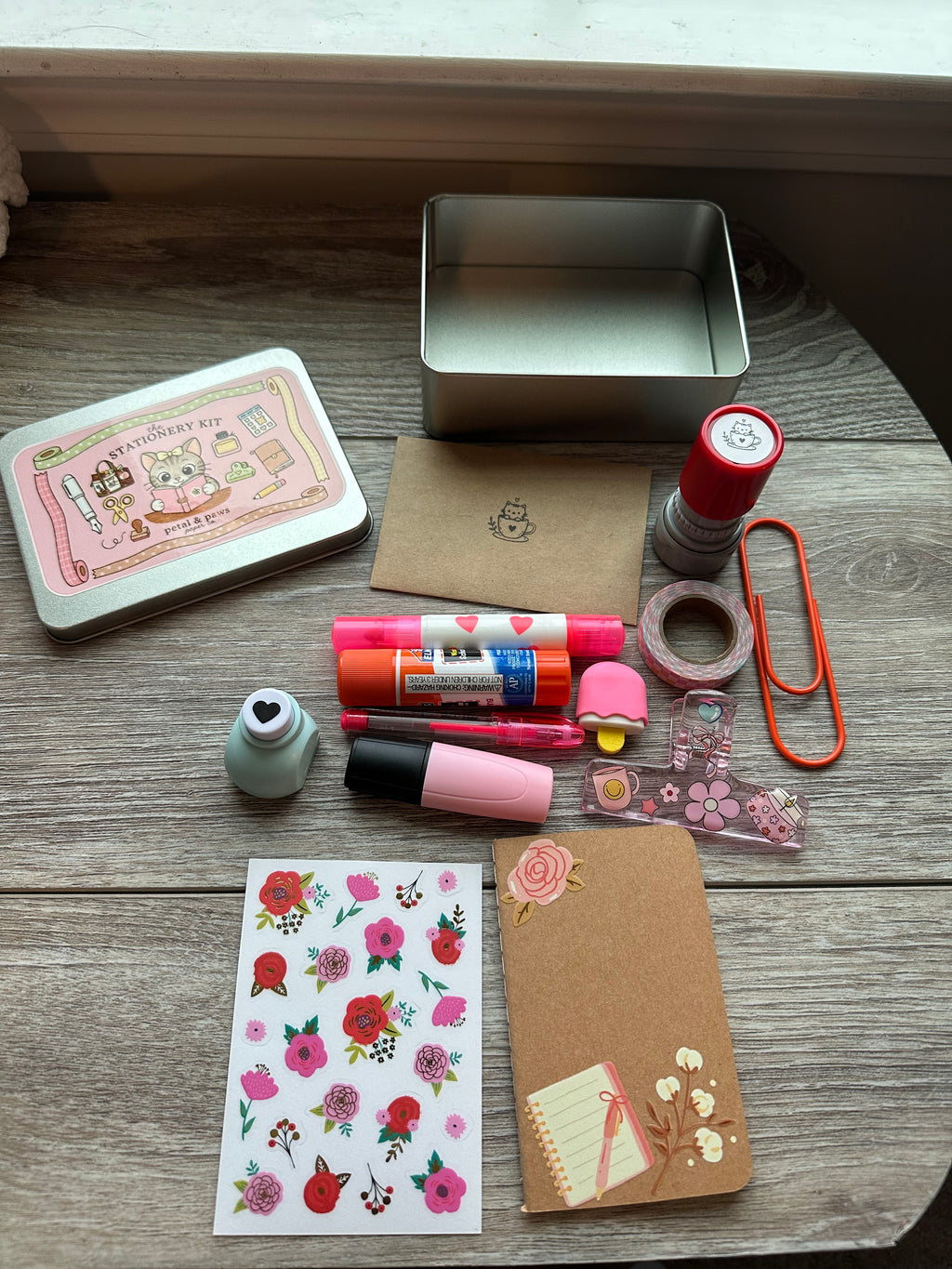 The Stationery Kit | 13-Piece Cute Stationery Gift Set in Reusable Tin