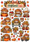 Highland Fall Sticker Sheet | 5×7 Fall Highland Cow Stickers