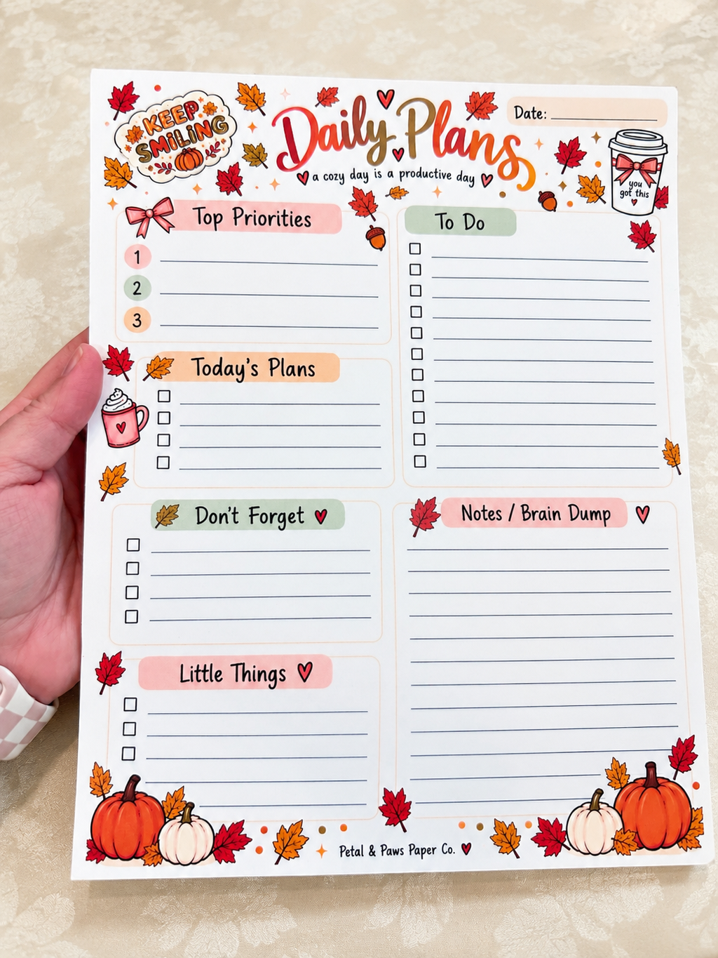 Daily Plans Notepad | 8.5×11 Fall Daily Planner – 30 Pages