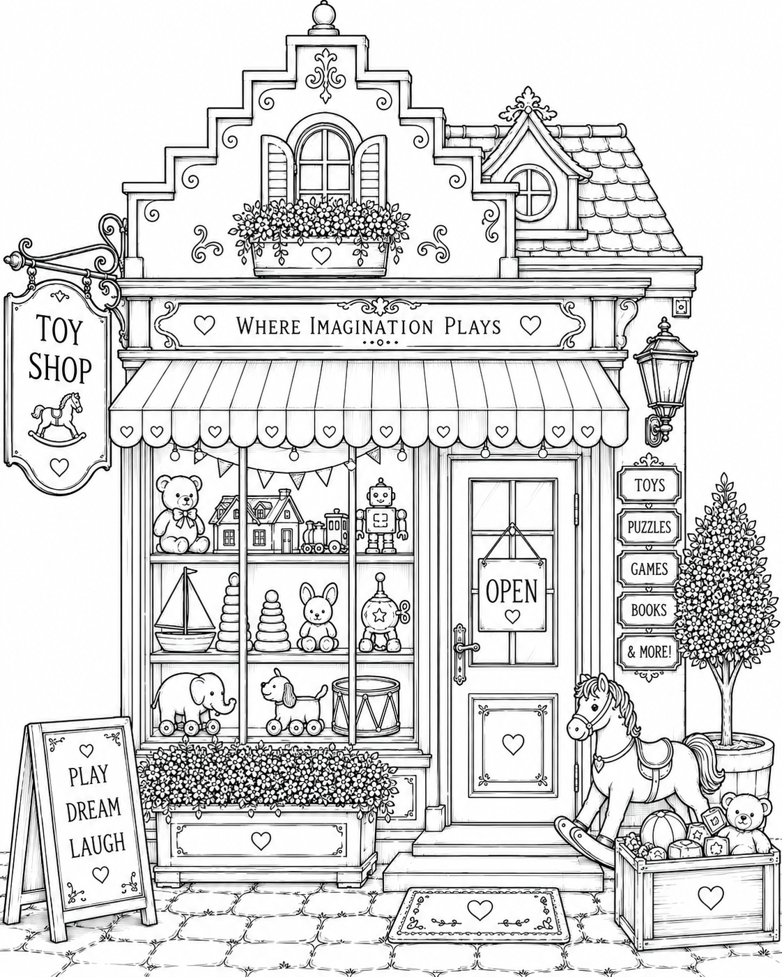 Petal Town Coloring Book Vol. 1 | Cozy Cottagecore Village Shops