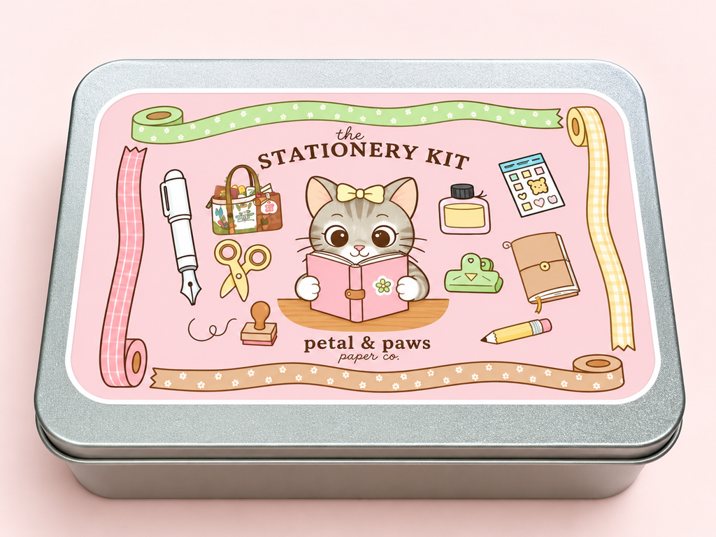 The Stationery Kit | 13-Piece Cute Stationery Gift Set in Reusable Tin