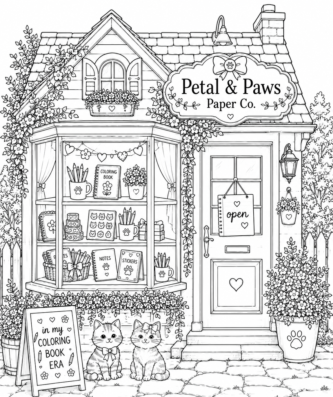 Petal Town Coloring Book Vol. 1 | Cozy Cottagecore Village Shops