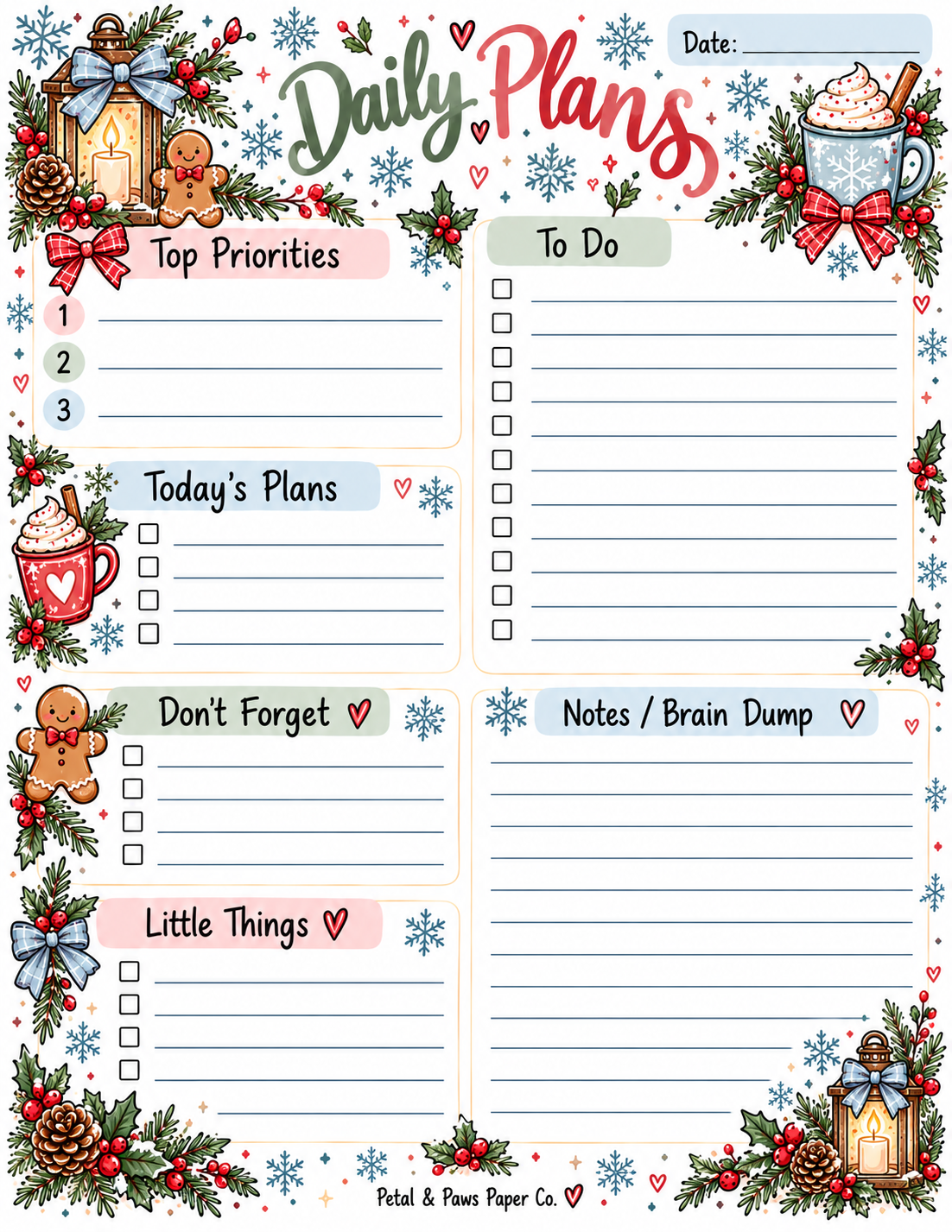 Winter Daily Plans Notepad | 8.5×11 Daily Planner – 30 Pages