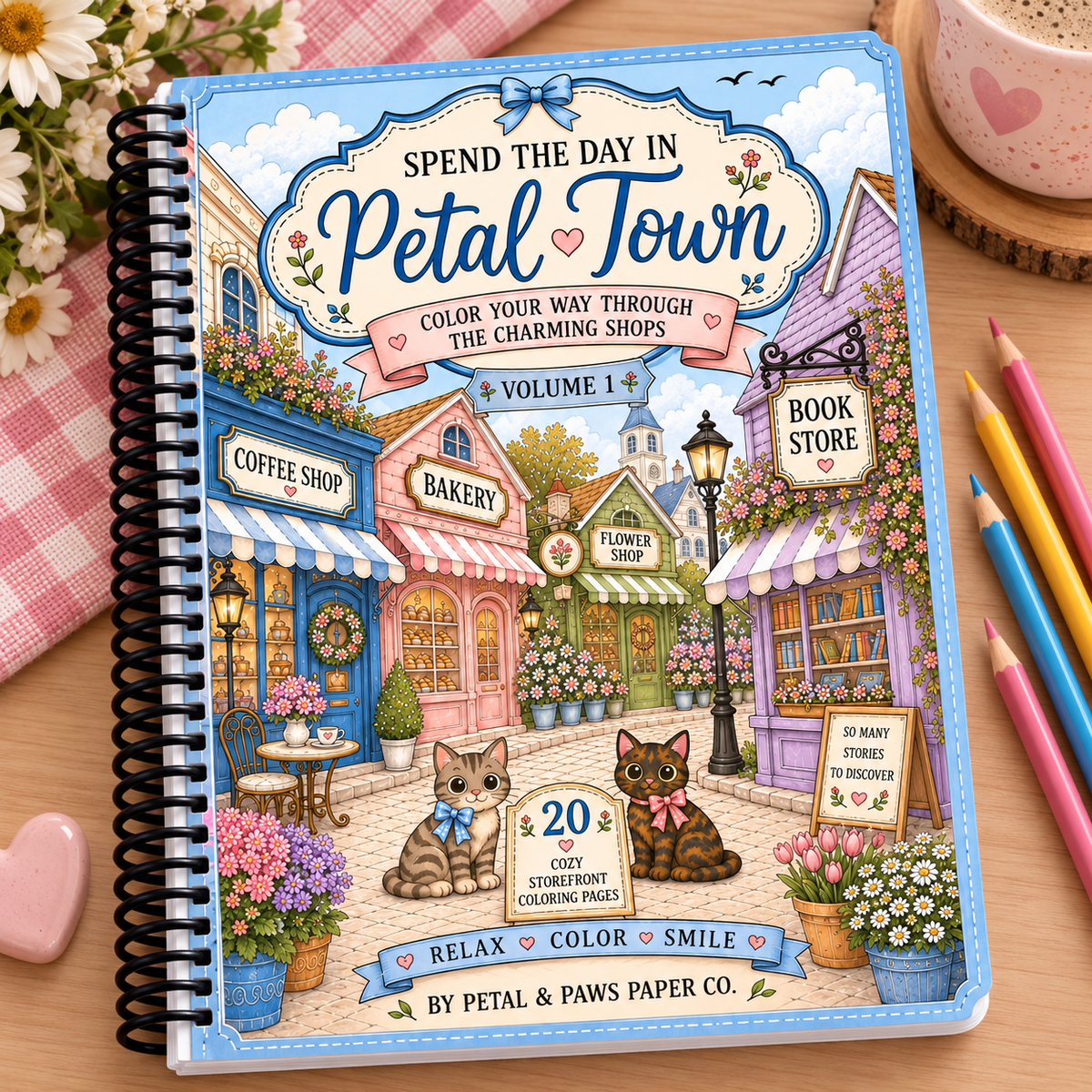 Petal Town Coloring Book Vol. 1 | Cozy Cottagecore Village Shops