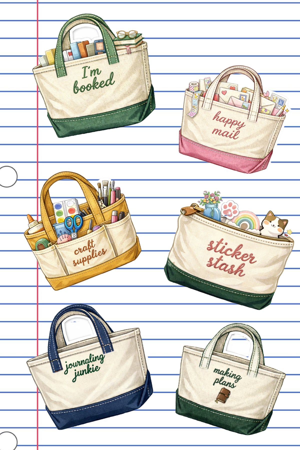 Planner Girl Tote Stickers | Journaling Sticker Set of 6