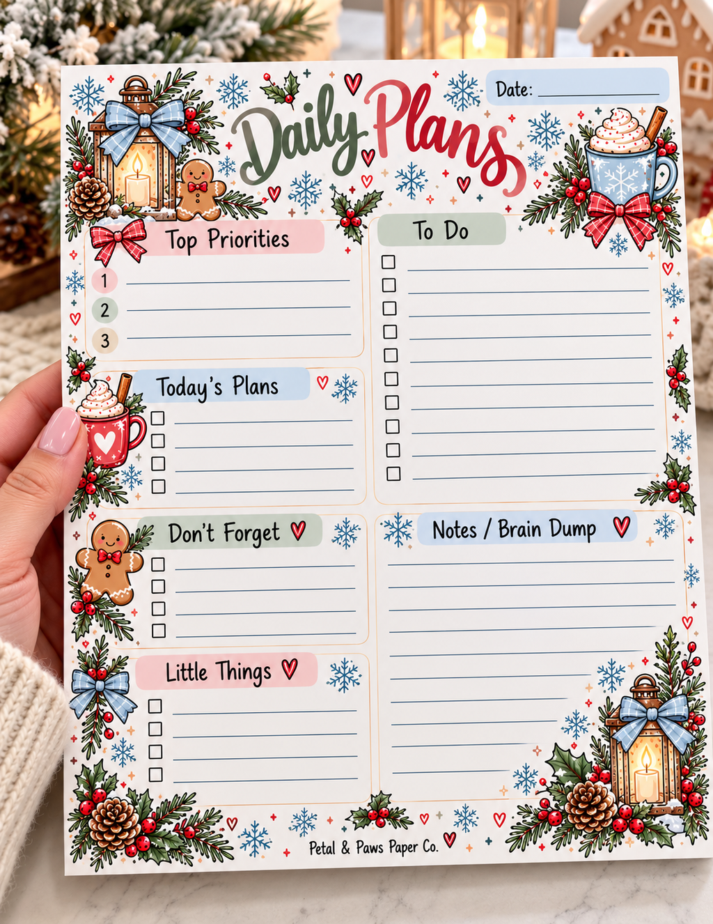 Winter Daily Plans Notepad | 8.5×11 Daily Planner – 30 Pages