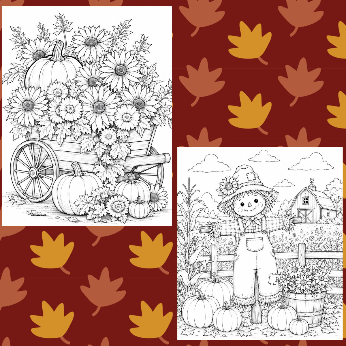 Fall on the Farm coloring book interior preview